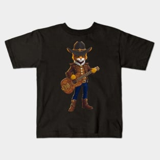 Cute Cowboy Cat with Hat and Guitar Kids T-Shirt